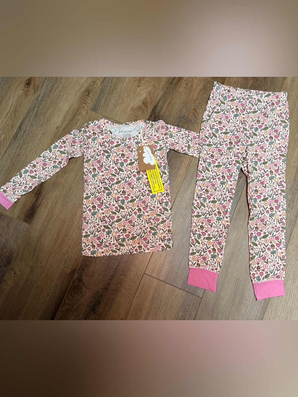 Angel Dear Girls 6 Bamboo Lounge Set Acorn Floral Pajamas Fall Mushroom Luxury